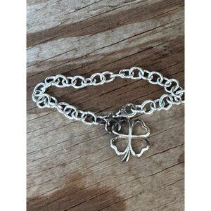 Sterling Silver Chain Bracelet With Four-Leaf Clover Charm 7.52g